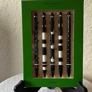 Kate Spade: Black & White Dots & Stripes Click Pen Set- Black Ink- Set of 5